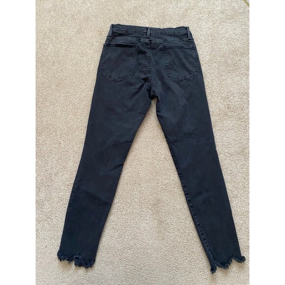 FRAME Le High Skinny Faded Black Scalloped Raw Hem Jeans Whittier Size 31 EUC - Picture 8 of 12